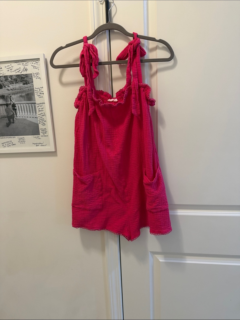 Tie-Shoulder Pink Women's Romper